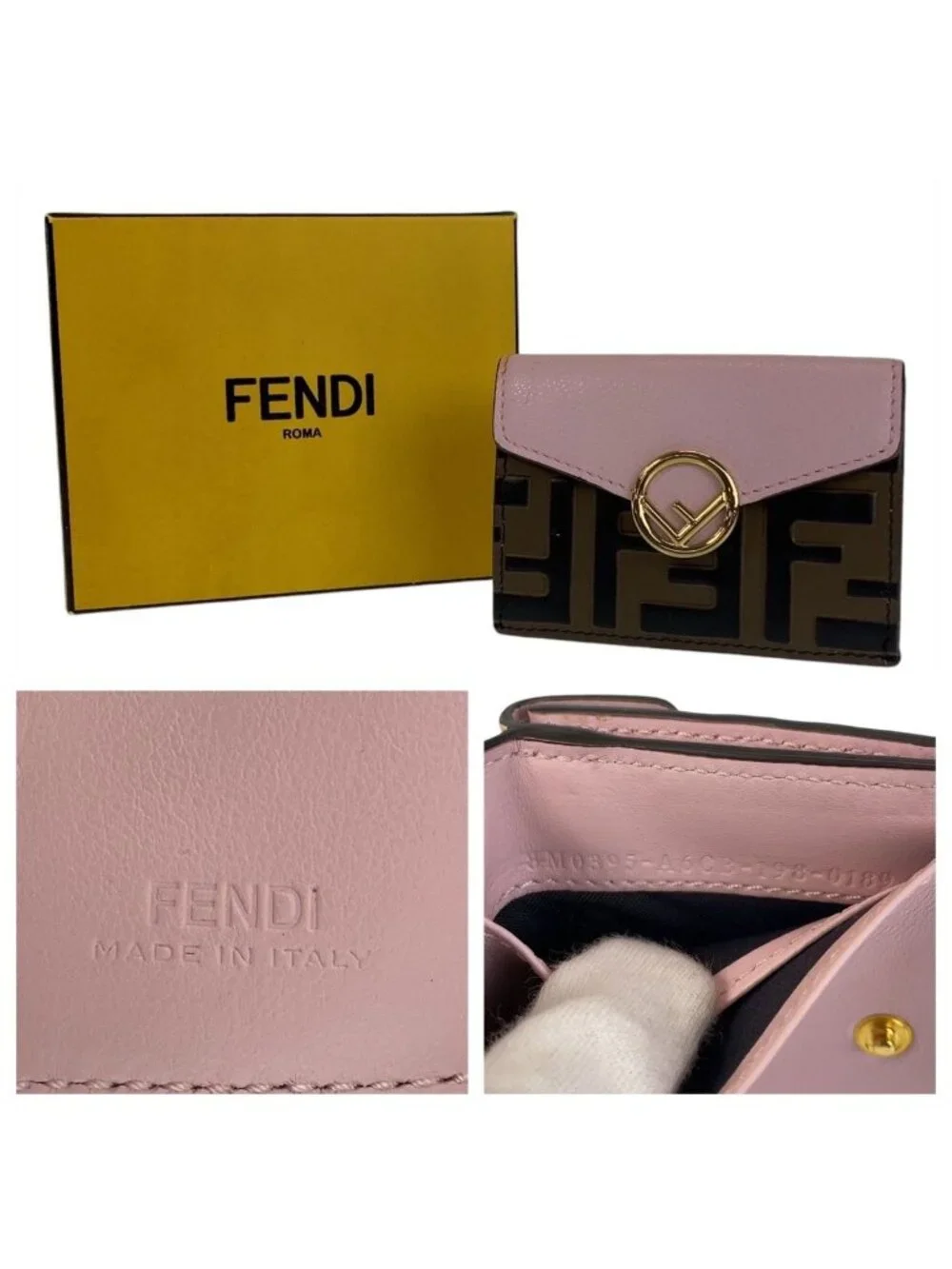 Fendi Zucca Is Pink Brown Gold Leather Folded Wallet Compact